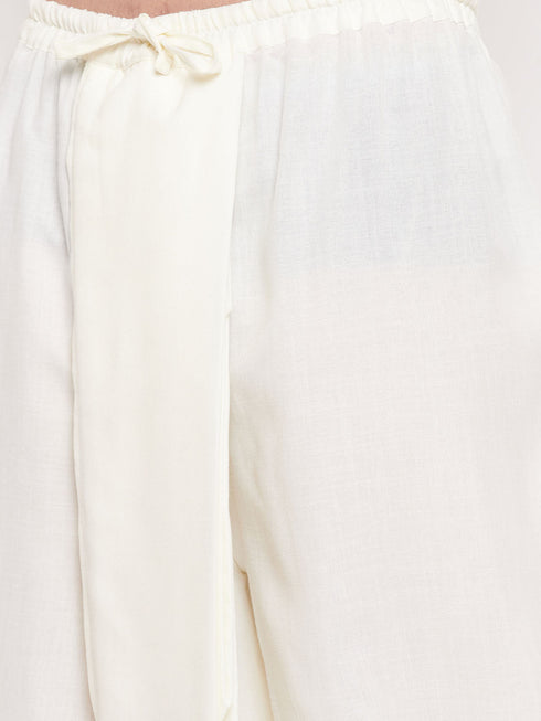Men's Cream Silk Blend Solid Pleated Dhoti
